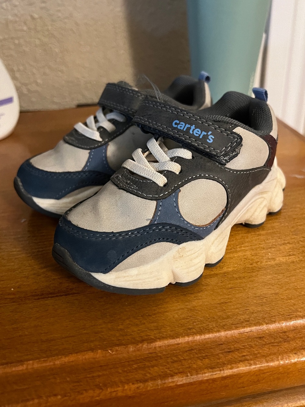 Carter's Boys Navy Blue Gray Cream Sneakers